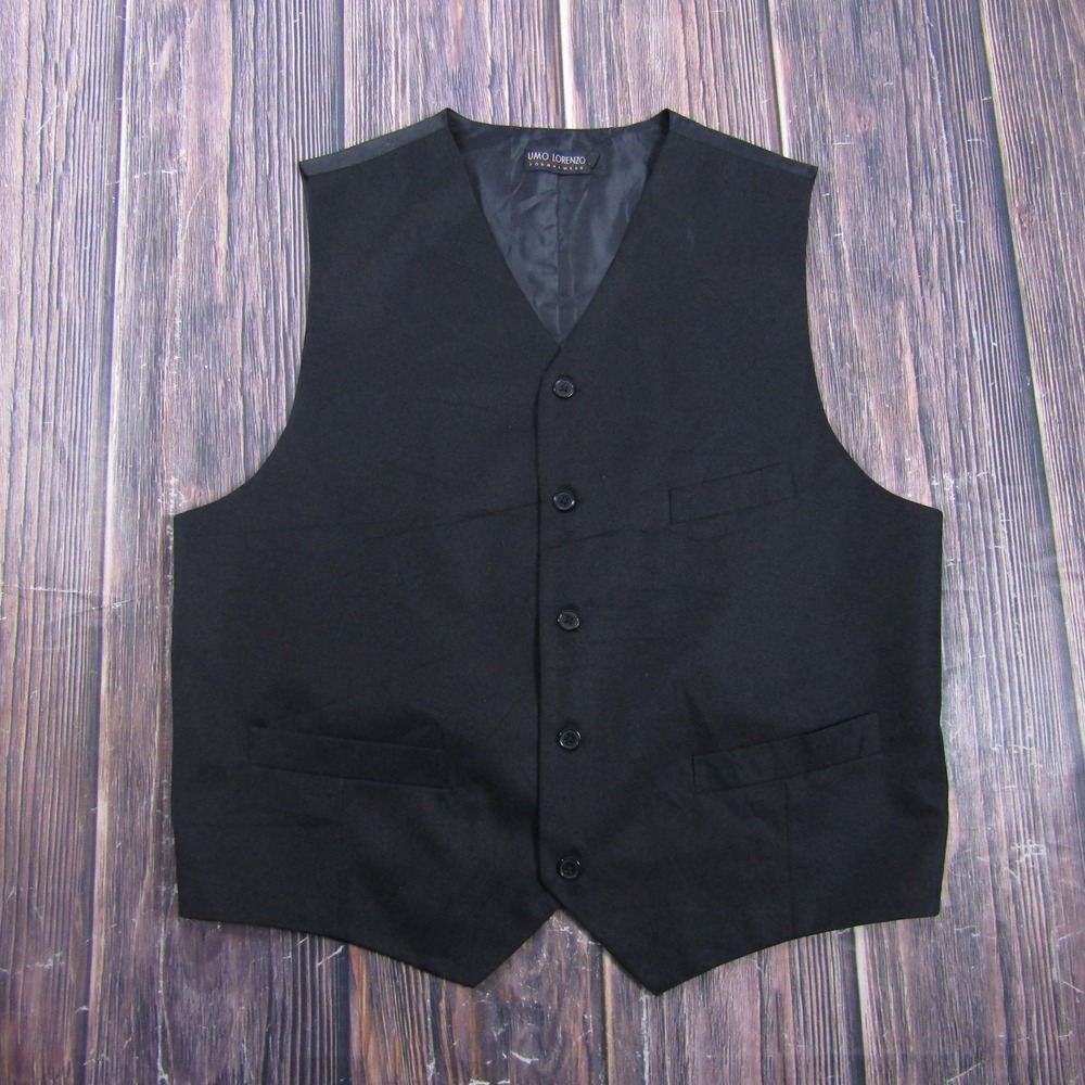 Suit Vest UMO LORENZO Mens L Black Solid Polyester 2 Piece Belted Formal
